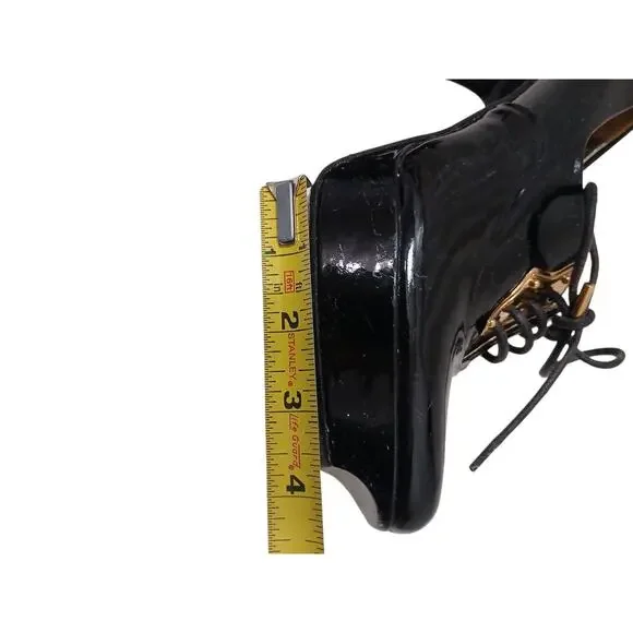 Gucci Oxford Platform Pumps 9.5B Black Patent Leather Gold-tone Hardware Laceup